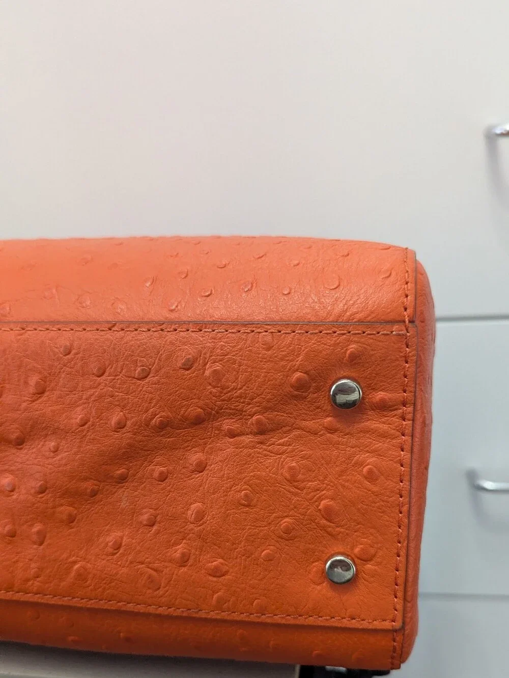 Kate Spade Structured Ostrich Orange Satchel Handbag